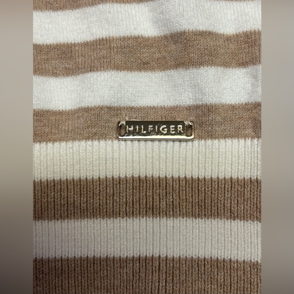 Tommy‎ Hilfiger Sweater Womens Medium Beige Striped Long Sleeve Turtle Neck Top - Picture 11 of 13